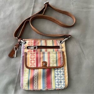 Fossil Multicolor Floral & Striped Crossbody Messenger Bag
